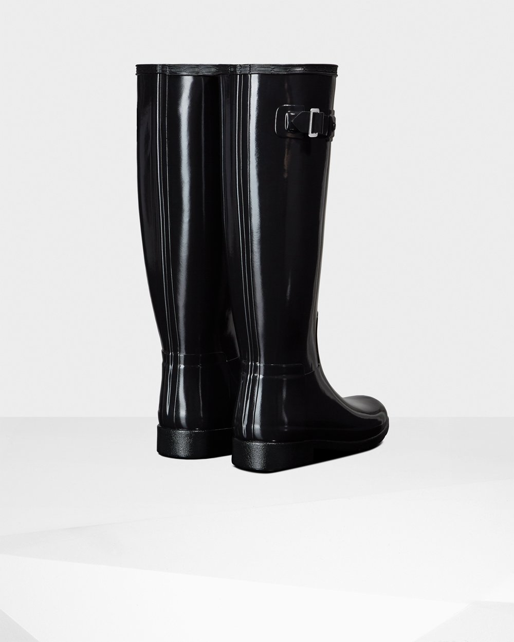 Women Hunter Refined Slim Fit Gloss | Tall Rain Boots Black | NZ-93541-NPBA